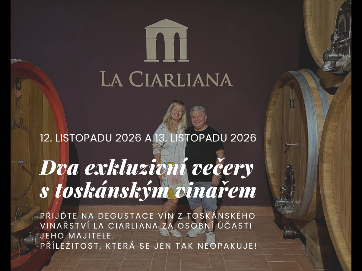 Výjimečná událost, která se neopakuje každý měsíc! Osobně vás přivítá vinař z La Ciarliana.
Čtvrtek 12. 11. 2026 v Art-n-Coffee, Praha